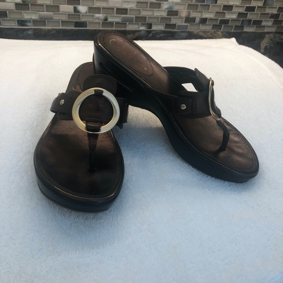 Cole Haan Nike Air Thong Wedge Sandals,  Metallic Brown w/ gold accents size 7.5 - Picture 2 of 9